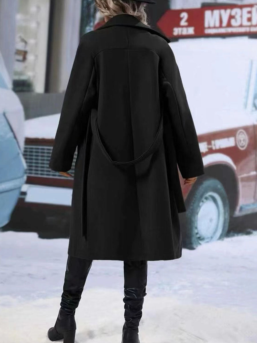 Lapel double-breasted trench coat with belt