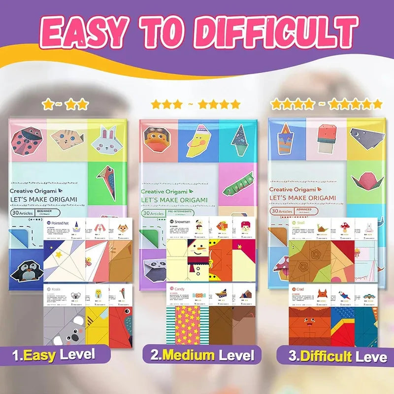Kit with 30/96 Sheets Paper & Guide Book, DIY Craft Art for Beginners kids，Multiple difficulty level challenges 