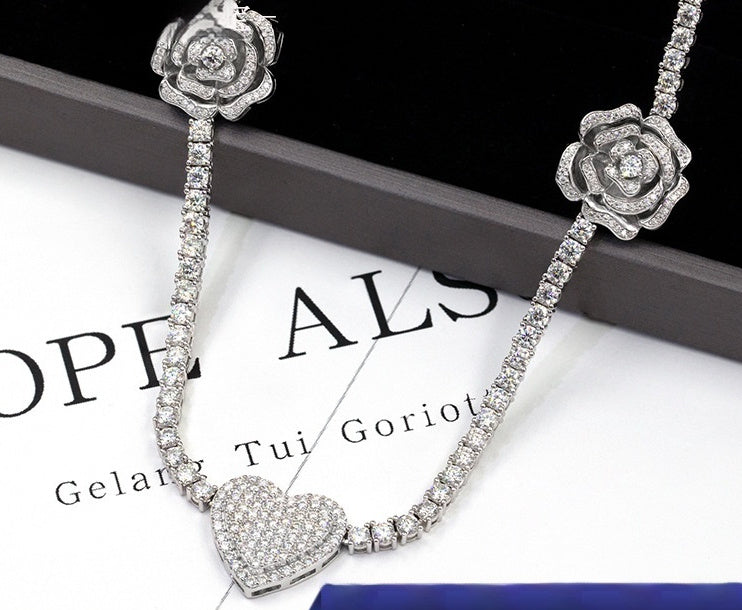 High quality 925 Silver Set Moissani Hip-hop Rose Necklaceffrh