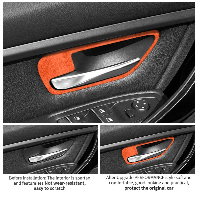 BMW F30 F34 F36 Car Door Inner Handle Trim Frame Decorative Sticker Made of Alcantara 4Pcs 