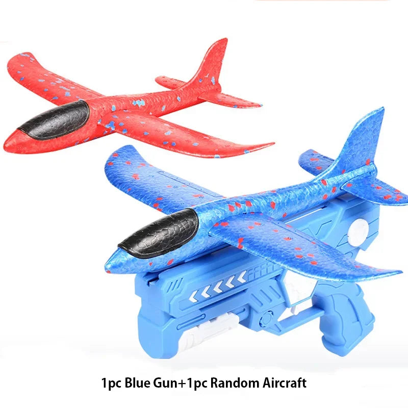 Glowing Foam Aircraft 10M Launcher Catapult Glider Aircraft Gun Toy Children's Outdoor Game Bubble Model Shooting Flying Roundab
