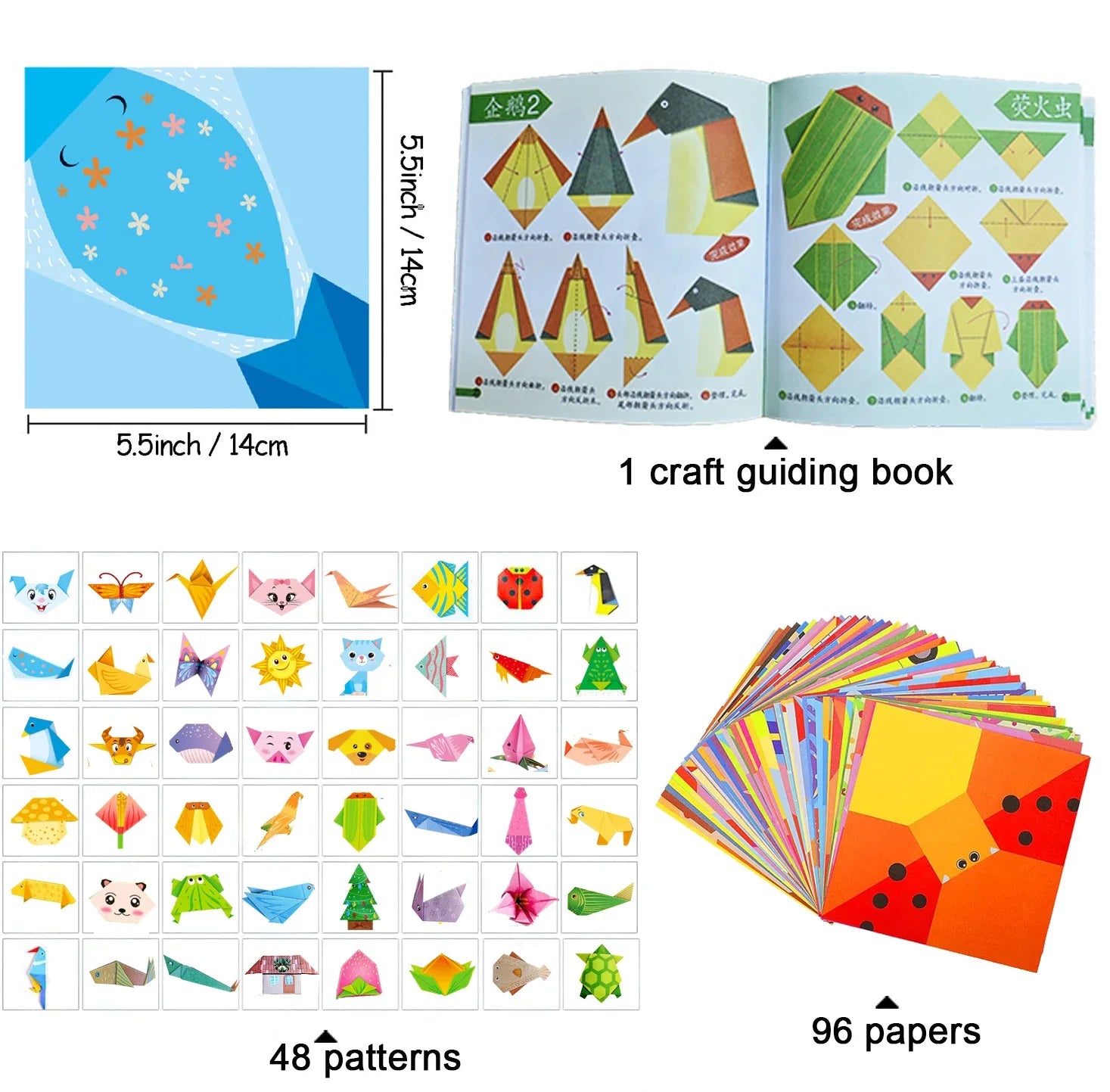 Kit with 30/96 Sheets Paper & Guide Book, DIY Craft Art for Beginners kids，Multiple difficulty level challenges 