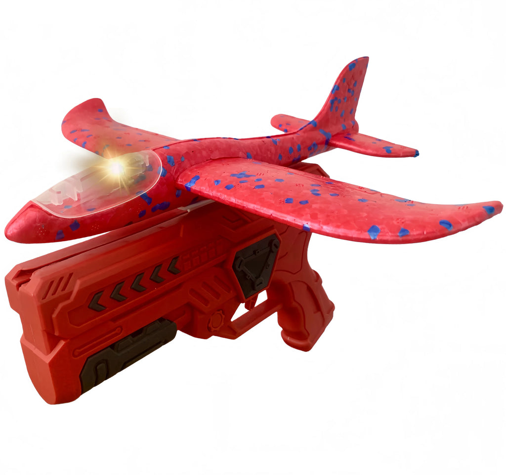 Glowing Foam Aircraft 10M Launcher Catapult Glider Aircraft Gun Toy Children's Outdoor Game Bubble Model Shooting Flying Roundab