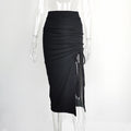 Women's High Waist Slit Pleated Skirt