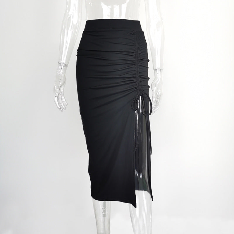 Women's High Waist Slit Pleated Skirt