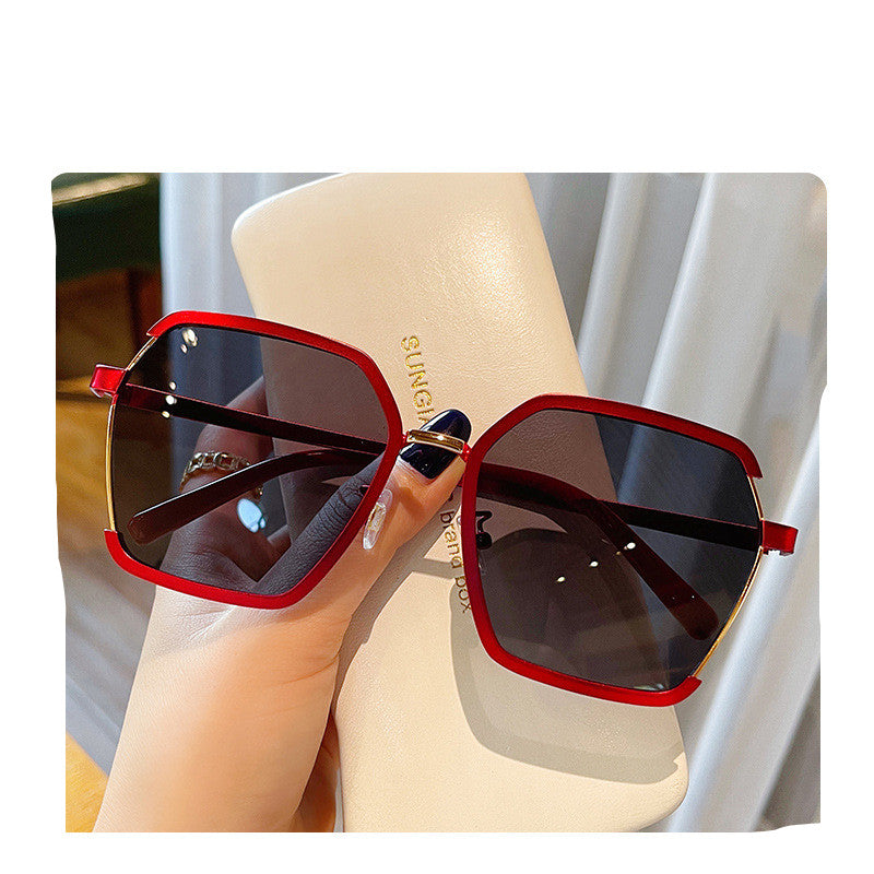 Sunglasses Oversize Metal Square Eyewear Uv400 Sunscreen Women