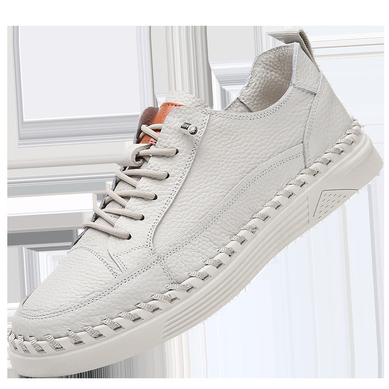Solid Color Versatile Genuine Leather Casual Sneakers