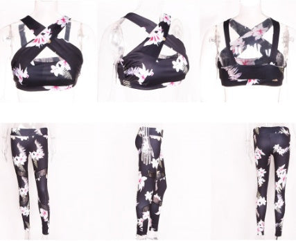 Lily print mosaics yoga pants suit