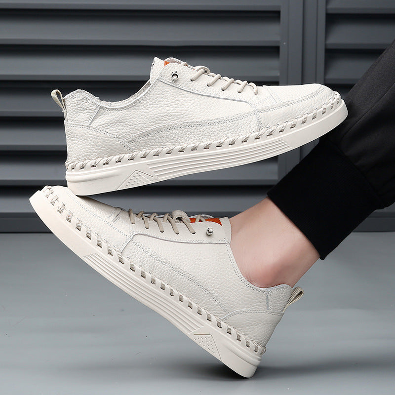 Solid Color Versatile Genuine Leather Casual Sneakers