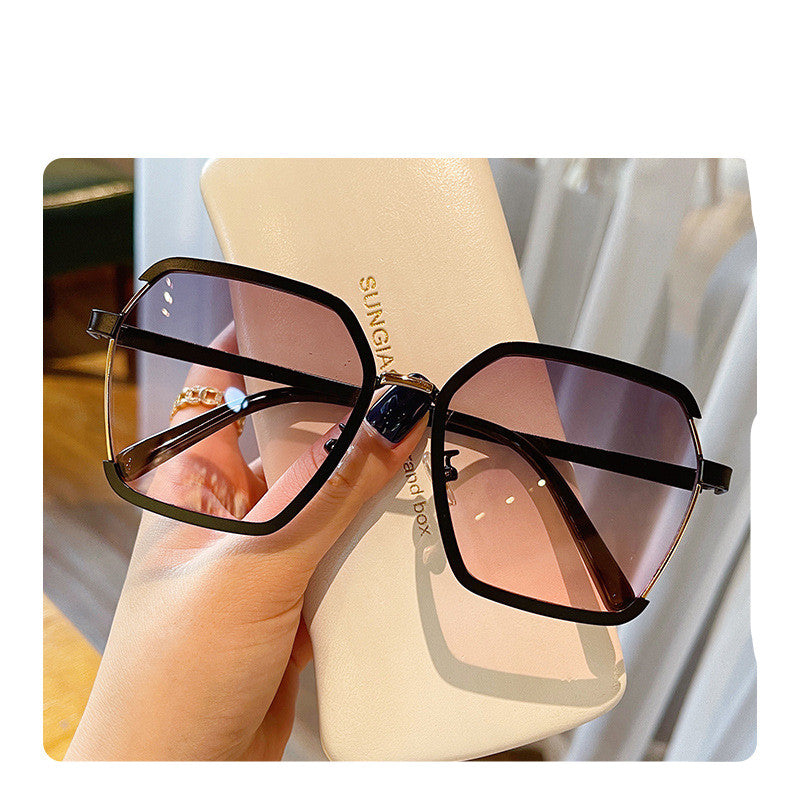Sunglasses Oversize Metal Square Eyewear Uv400 Sunscreen Women