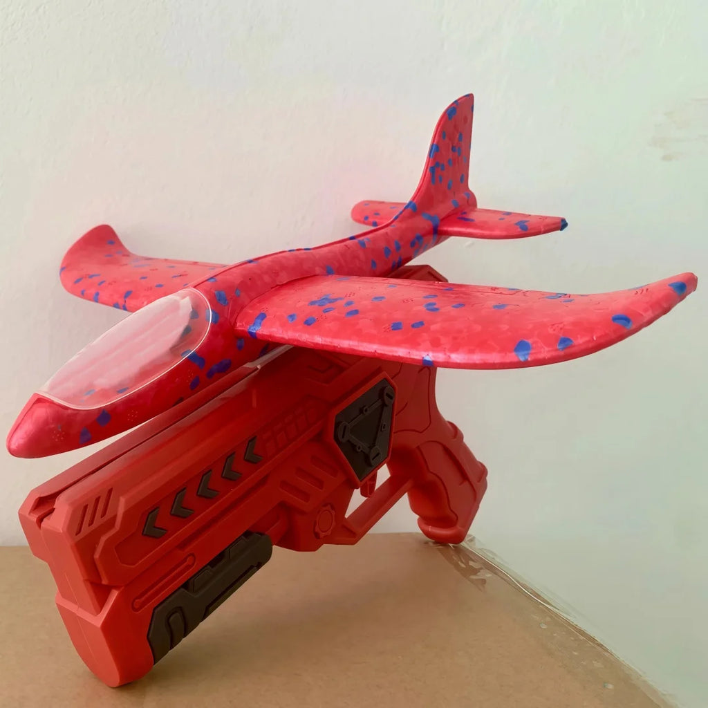 Glowing Foam Aircraft 10M Launcher Catapult Glider Aircraft Gun Toy Children's Outdoor Game Bubble Model Shooting Flying Roundab