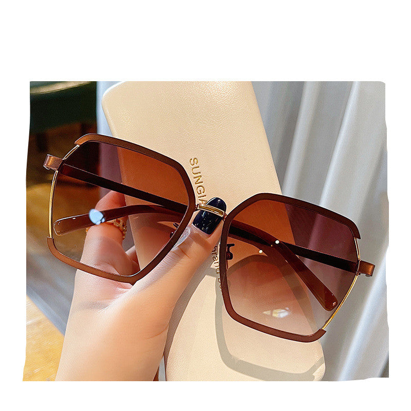 Sunglasses Oversize Metal Square Eyewear Uv400 Sunscreen Women
