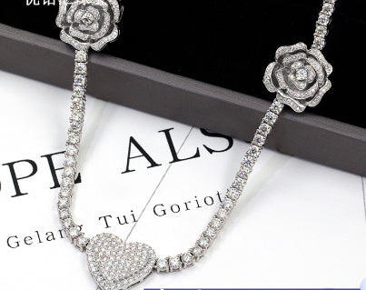High quality 925 Silver Set Moissani Hip-hop Rose Necklaceffrh
