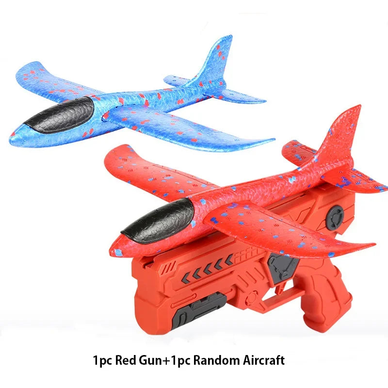 Glowing Foam Aircraft 10M Launcher Catapult Glider Aircraft Gun Toy Children's Outdoor Game Bubble Model Shooting Flying Roundab