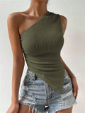 Knitted Sleeveless Top With One-Shoulder Design