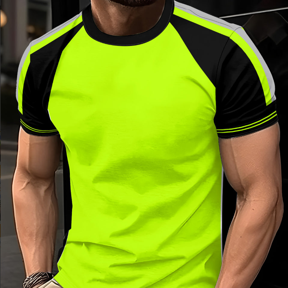 Men's Striped Color-Block Crewneck Short-Sleeve T-Shirt