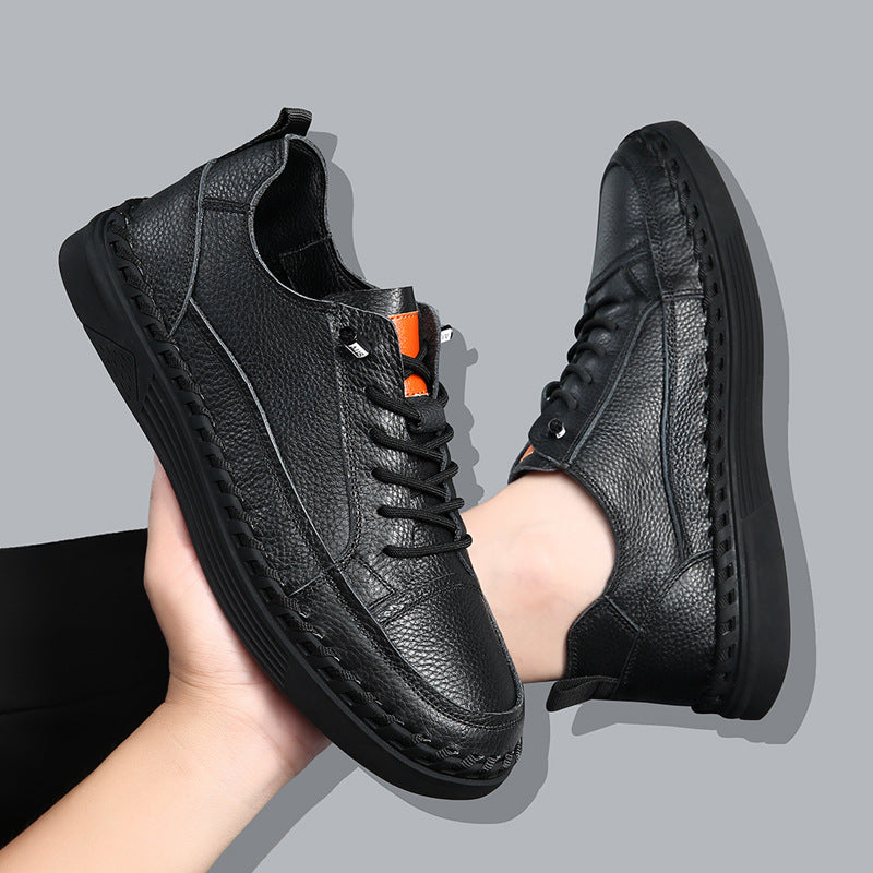 Solid Color Versatile Genuine Leather Casual Sneakers