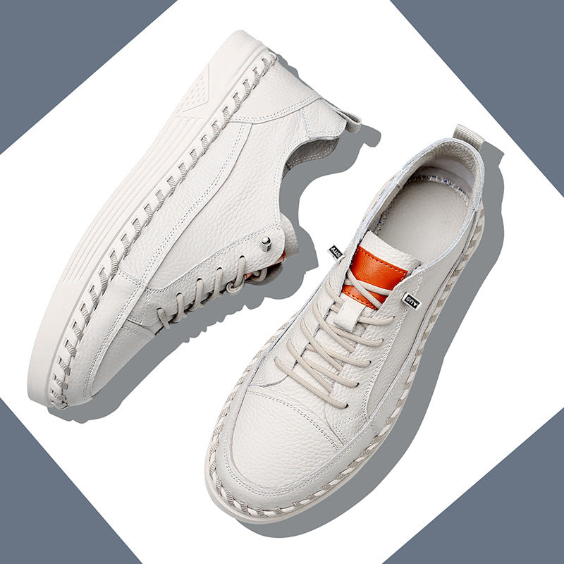 Solid Color Versatile Genuine Leather Casual Sneakers