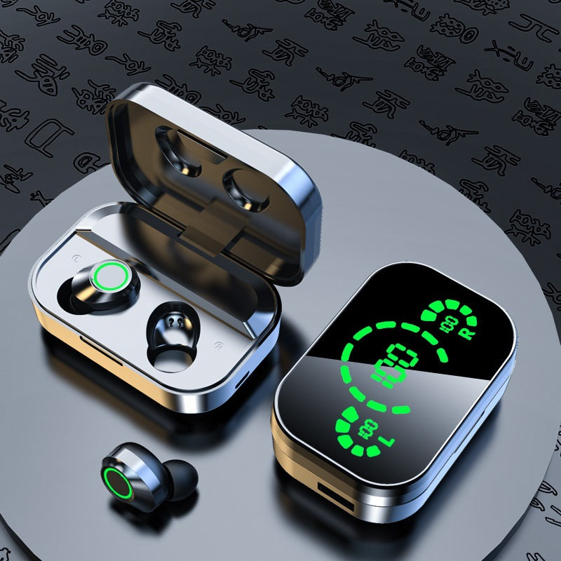Black wireless headphones, with versatile charging case