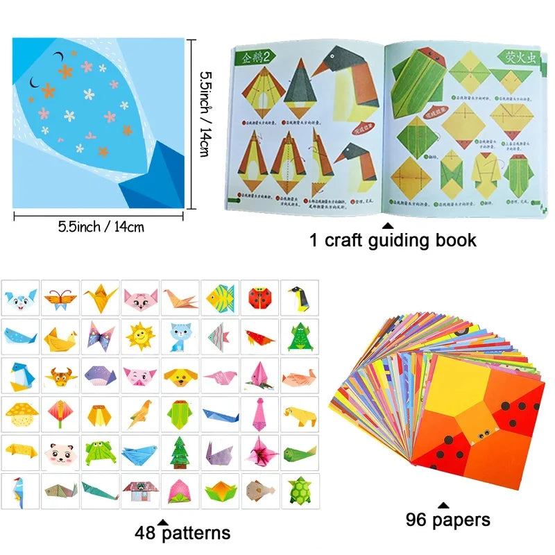 Kit with 30/96 Sheets Paper & Guide Book, DIY Craft Art for Beginners kids，Multiple difficulty level challenges 