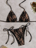 Lace Triangle-cup Tie-front Bikini Swimsuit
