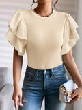 Women's Crew-Neck Top With Ruffle Sleeves