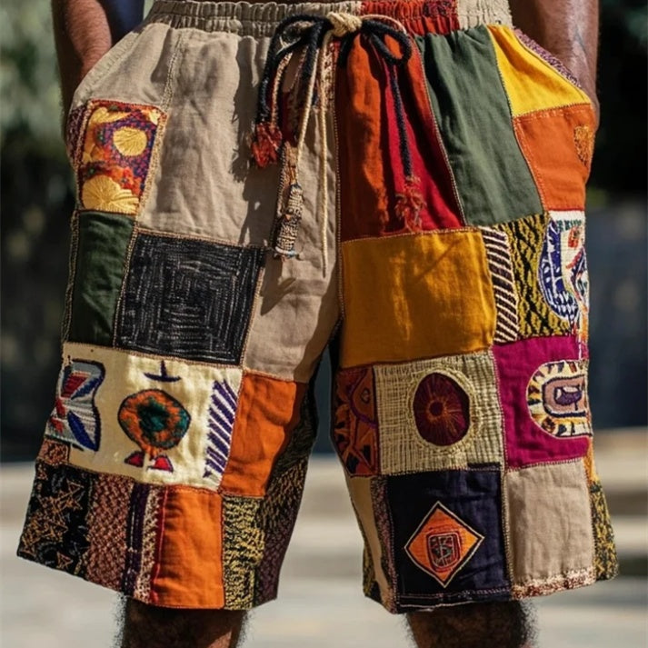 Men's  Patchwork Casual Linen Shorts
