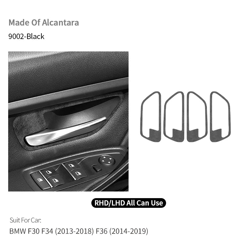 BMW F30 F34 F36 Car Door Inner Handle Trim Frame Decorative Sticker Made of Alcantara 4Pcs