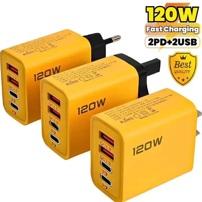 Total 120W Phone Charger Fast Charging Quick Charger PD USB Type C Wall Adapter For iPhone 16 15 Xiaomi 14 Huawei Redmi Oneplus 