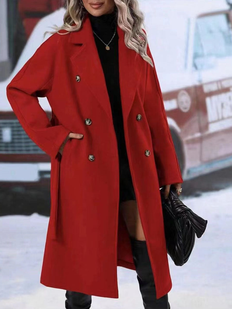 Lapel double-breasted trench coat with belt