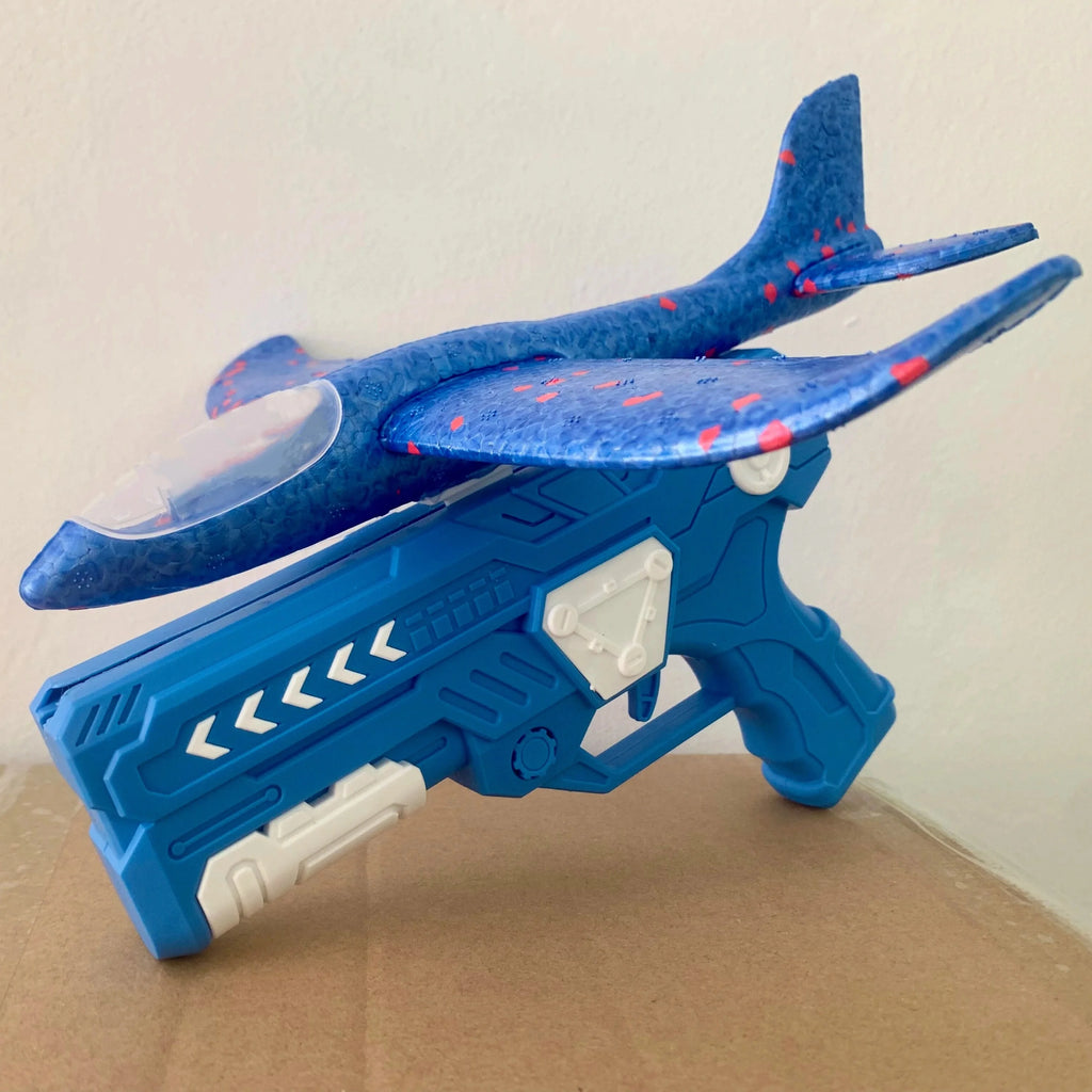 Glowing Foam Aircraft 10M Launcher Catapult Glider Aircraft Gun Toy Children's Outdoor Game Bubble Model Shooting Flying Roundab