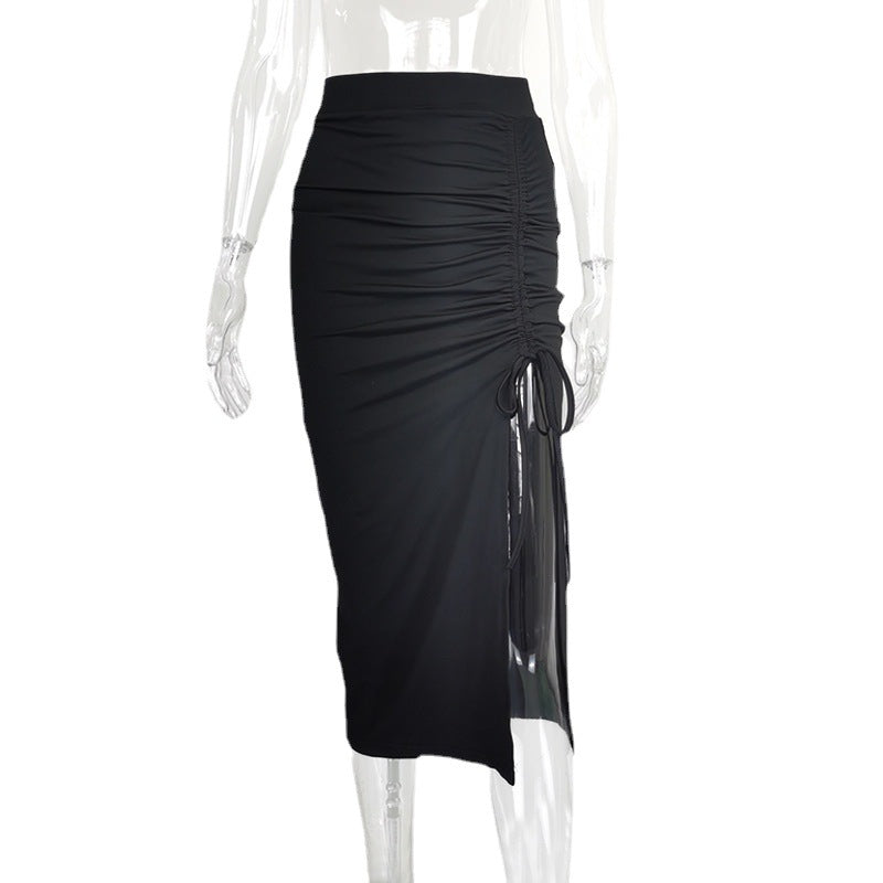 Women's High Waist Slit Pleated Skirt