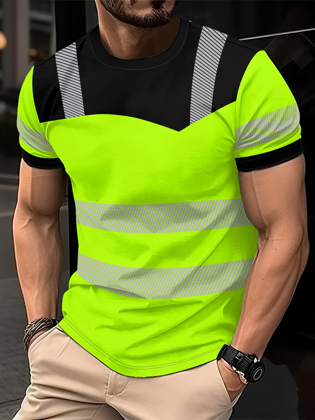 Men's Striped Color-Block Crewneck Short-Sleeve T-Shirt
