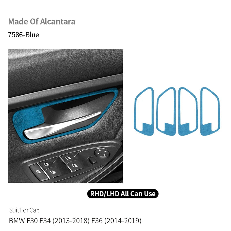 BMW F30 F34 F36 Car Door Inner Handle Trim Frame Decorative Sticker Made of Alcantara 4Pcs