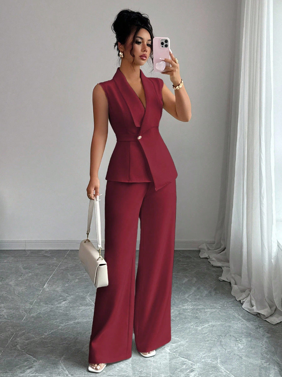 Sleeveless Blazer And Straight-leg Pants Two-piece Set