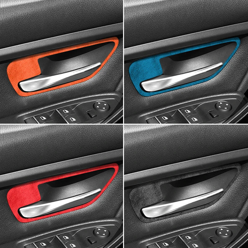 BMW F30 F34 F36 Car Door Inner Handle Trim Frame Decorative Sticker Made of Alcantara 4Pcs 