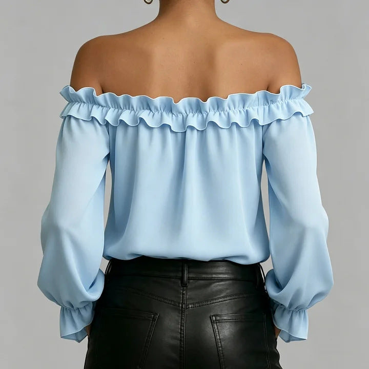 Ruffled off-the-shoulder long-sleeved shirt for women
