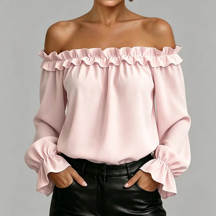 Ruffled off-the-shoulder long-sleeved shirt for women