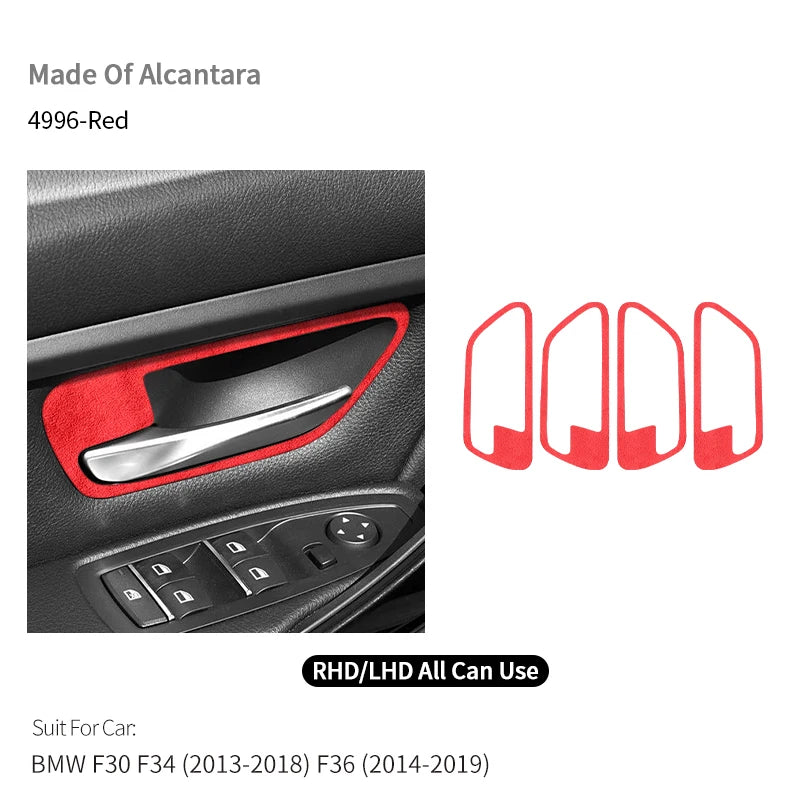 BMW F30 F34 F36 Car Door Inner Handle Trim Frame Decorative Sticker Made of Alcantara 4Pcs 