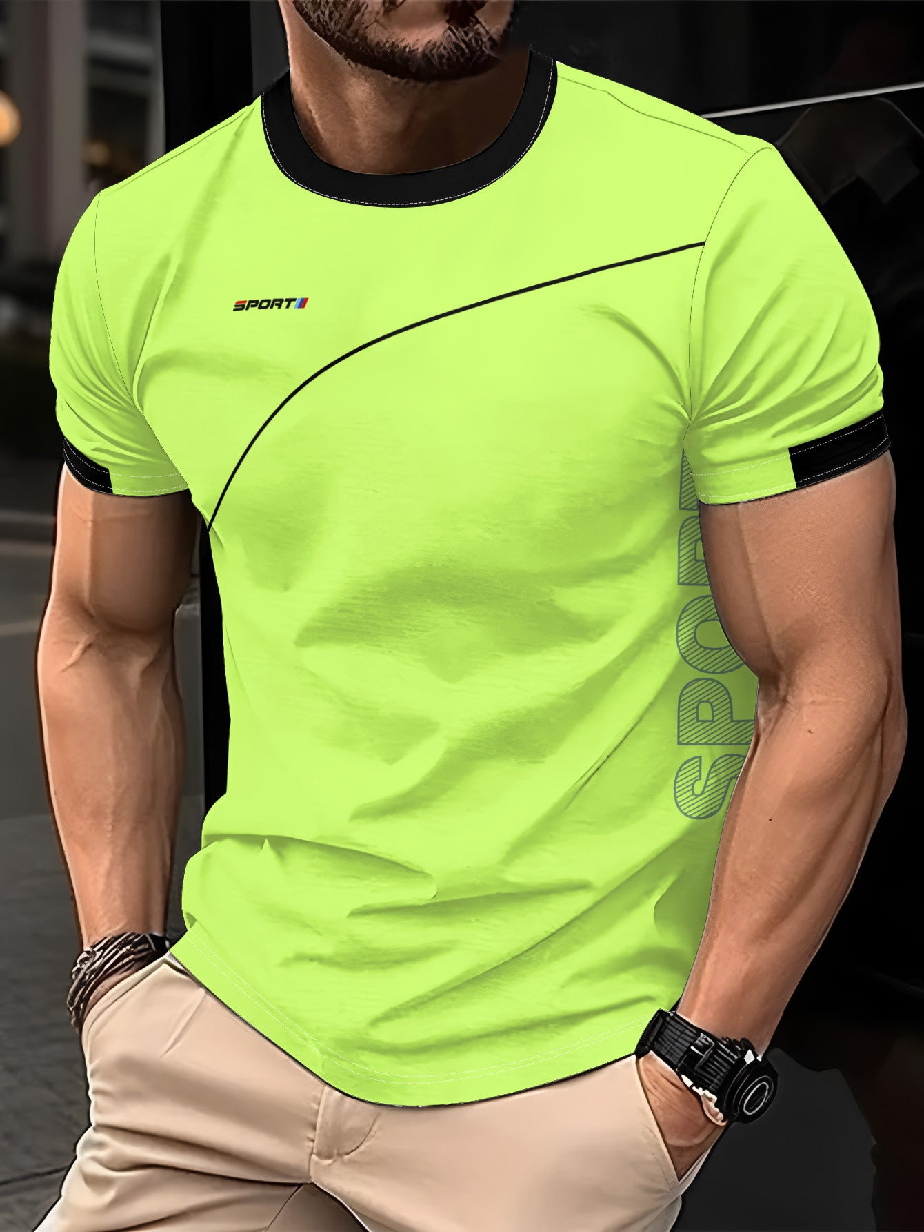 Men's Striped Color-Block Crewneck Short-Sleeve T-Shirt