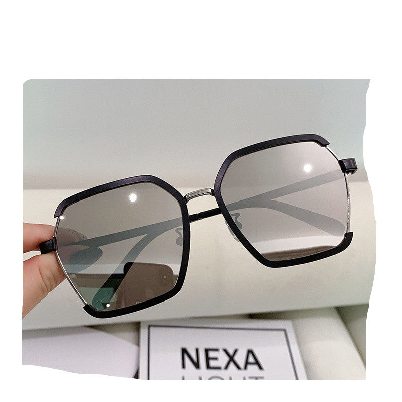 Sunglasses Oversize Metal Square Eyewear Uv400 Sunscreen Women