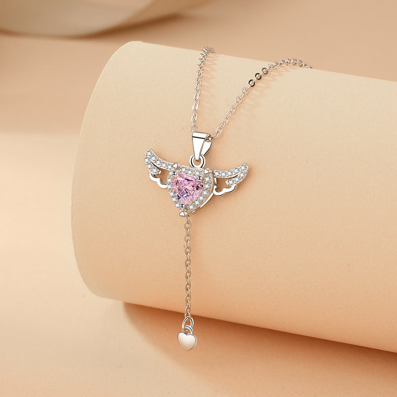 Moving Cupid Heart Angel Wings Tassel Necklace