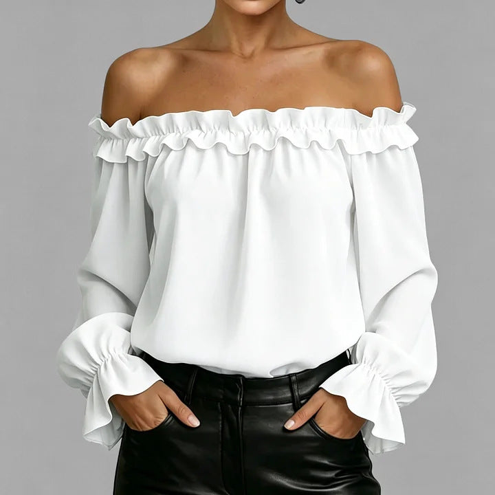 Ruffled off-the-shoulder long-sleeved shirt for women