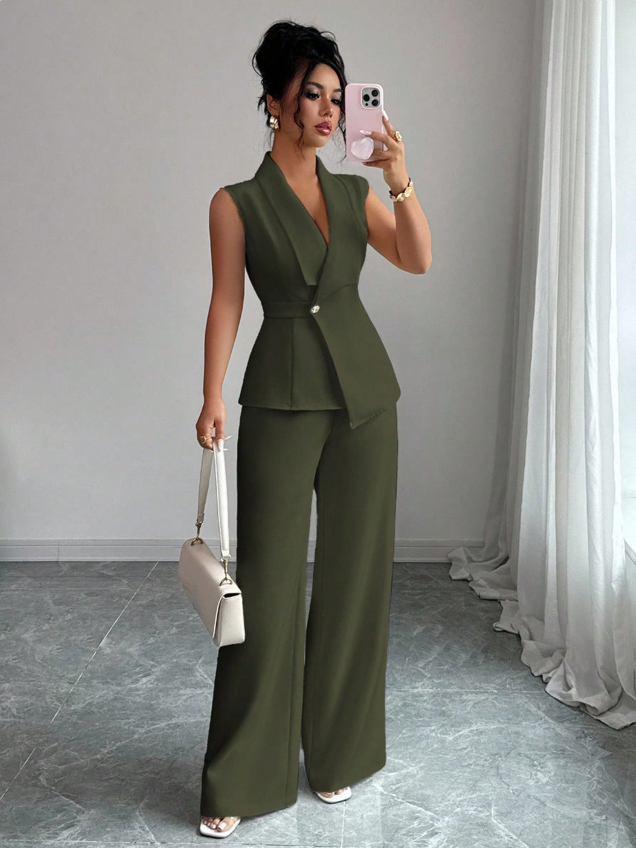 Sleeveless Blazer And Straight-leg Pants Two-piece Set