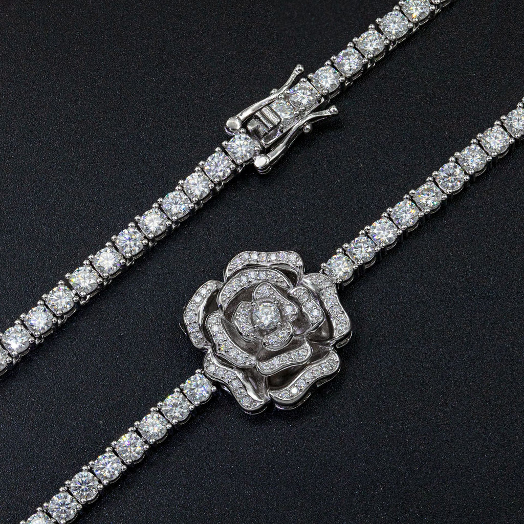 High quality 925 Silver Set Moissani Hip-hop Rose Necklaceffrh