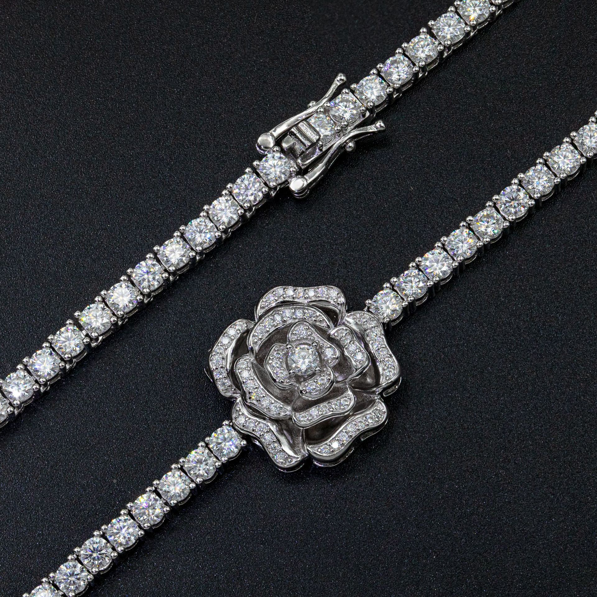 High quality 925 Silver Set Moissani Hip-hop Rose Necklaceffrh
