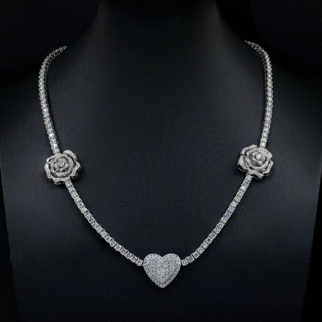 High quality 925 Silver Set Moissani Hip-hop Rose Necklaceffrh