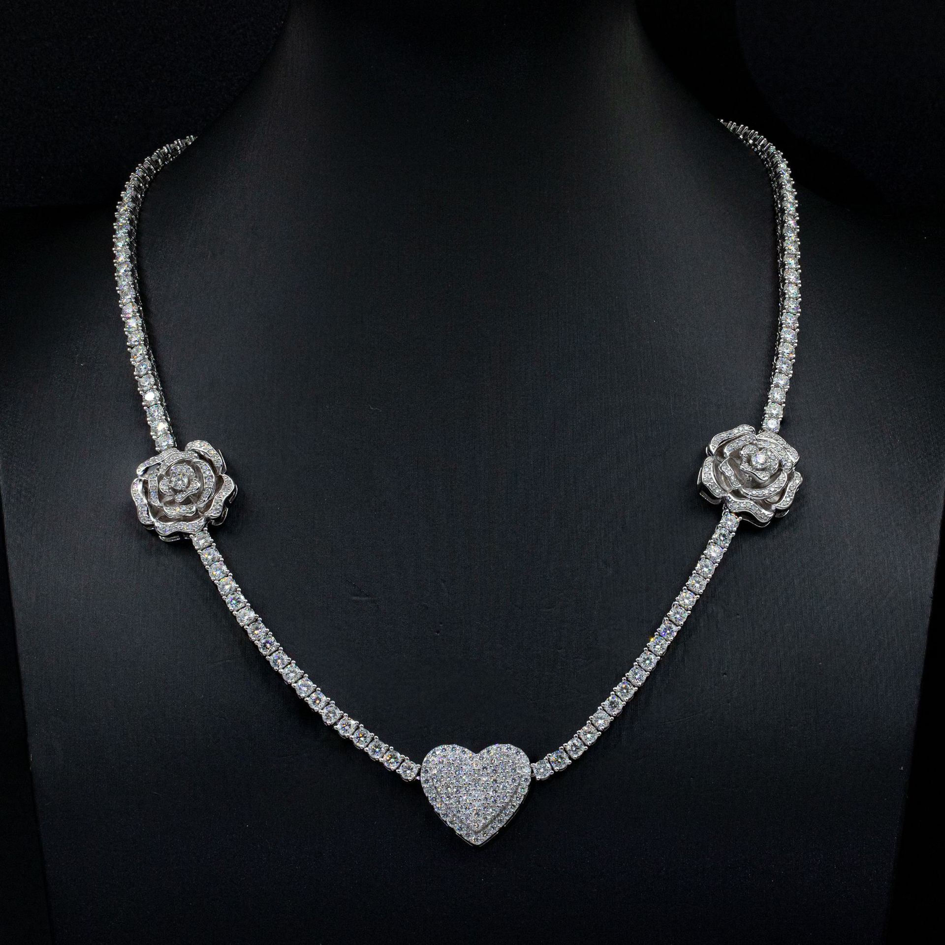 High quality 925 Silver Set Moissani Hip-hop Rose Necklaceffrh