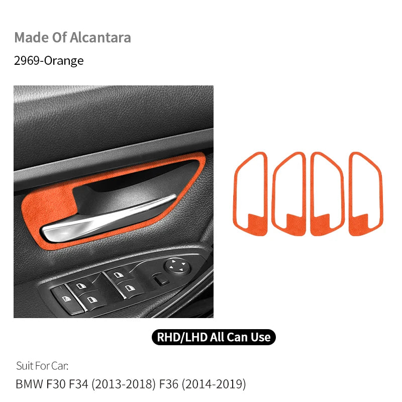 BMW F30 F34 F36 Car Door Inner Handle Trim Frame Decorative Sticker Made of Alcantara 4Pcs 