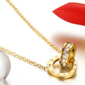 Stainless Steel Double-Ring Diamond-Encrusted Necklace For Women